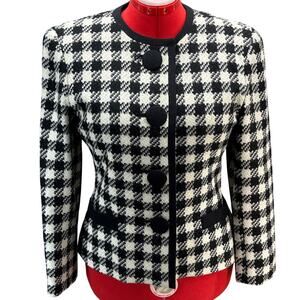 Kasper for ASL Black White 100% Wool Houndstooth Blazer Jacket Women 8
